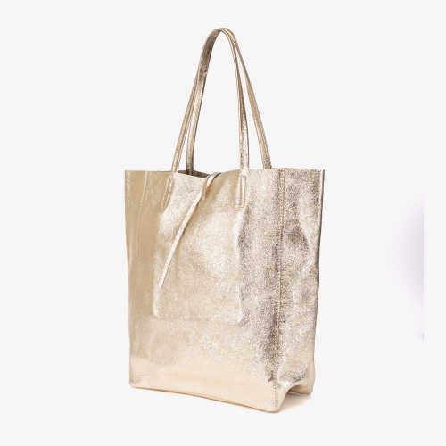 Geanta shopper model SHELBY din piele naturală italiana gold
