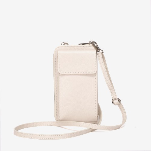 Geanta crossbody model FLAVIE din piele naturală italiană ecru