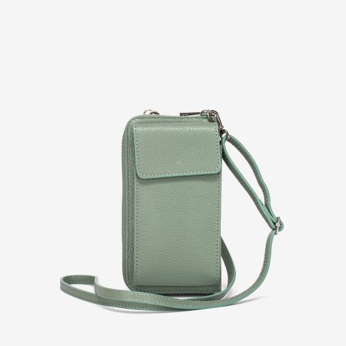 Geanta crossbody model FLAVIE din piele naturală italiană verde