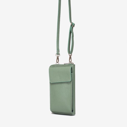 Geanta crossbody model FLAVIE din piele naturală italiană verde