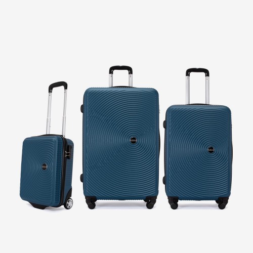 Troler set 3 Bucati KREAL model RIO Troler cabina 44x32x18 cm cu Troler mediu 67 cm şi Troler mare 77 cm ABS albastru