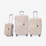 Troler set 3 Bucati KREAL model RIO Troler cabina 44x32x18 cm cu Troler mediu 67 cm şi Troler mare 77 cm ABS Champagne