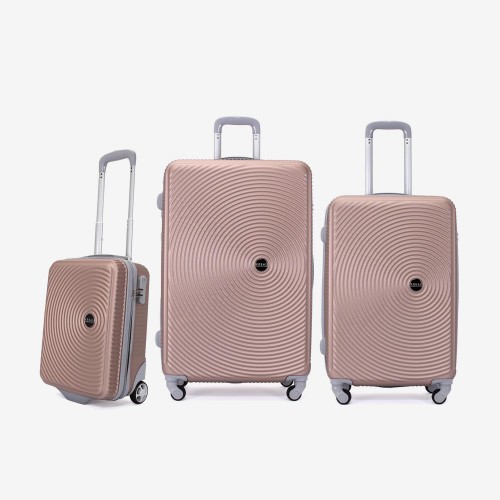 Troler set 3 Bucati KREAL model RIO Troler cabina 44x32x18 cm cu Troler mediu 67 cm şi Troler mare 77 cm ABS roz