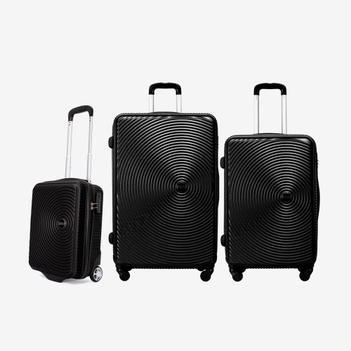Troler set 3 Bucati KREAL model RIO Troler cabina 44x32x18 cm cu Troler mediu 67 cm şi Troler mare 77 cm ABS negru