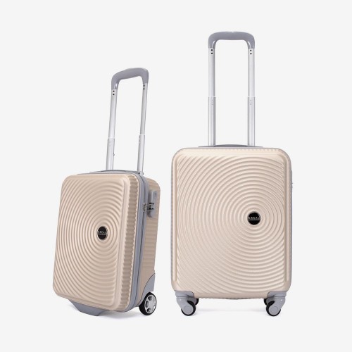 Troler set 2 Bucati KREAL model RIO Troler cabina 55 cm şi Troler cabina 44x32x18 cm ABS Champagne 