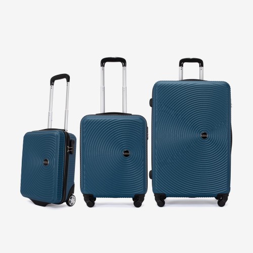 Troler set 3 Bucati KREAL model RIO Troler cabina 44x32x18 cm cu Troler cabina 55 cm şi Troler mare 77 cm ABS albastru