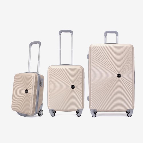Troler set 3 Bucati KREAL model RIO Troler cabina 44x32x18 cm cu Troler cabina 55 cm şi Troler mare 77 cm ABS Champagne