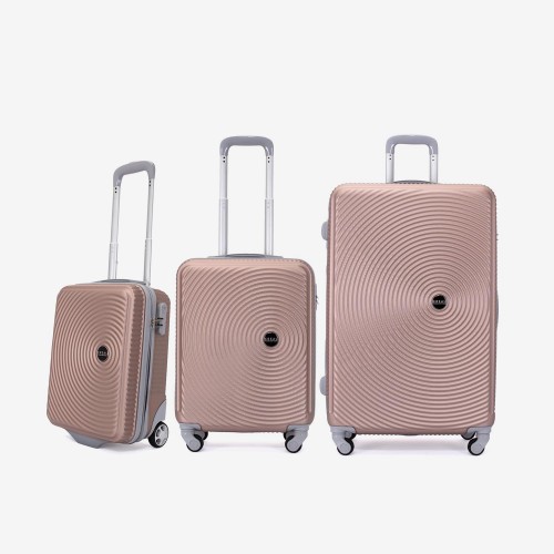 Troler set 3 Bucati KREAL model RIO Troler cabina 44x32x18 cm cu Troler cabina 55 cm şi Troler mare 77 cm ABS roz
