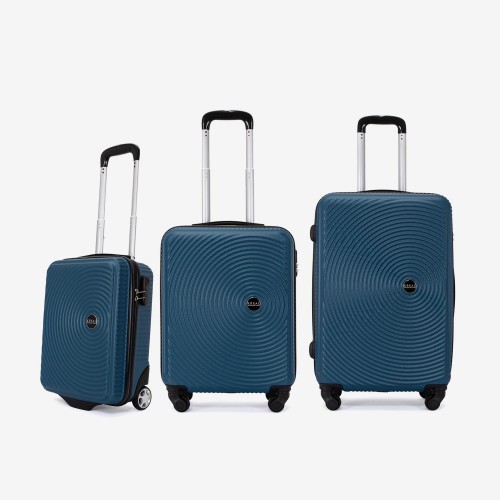 Troler set 3 Bucati KREAL model RIO Troler cabina 44x32x18 cm cu Troler cabina 55 cm şi Troler mediu 67 cm ABS albastru