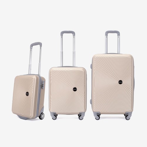 Troler set 3 Bucati KREAL model RIO Troler cabina 44x32x18 cm cu Troler cabina 55 cm şi Troler mediu 67 cm ABS Champagne