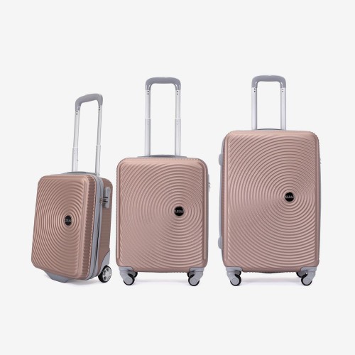 Troler set 3 Bucati KREAL model RIO Troler cabina 44x32x18 cm cu Troler cabina 55 cm şi Troler mediu 67 cm ABS  roz