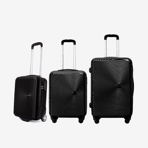 Troler set 3 Bucati KREAL model RIO Troler cabina 44x32x18 cm cu Troler cabina 55 cm şi Troler mediu 67 cm ABS negru