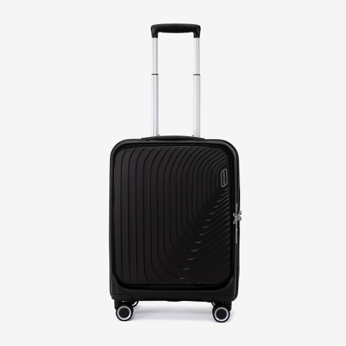 Troler cabina buzunar frontal laptop ENZO NORI model ROMA 55 cm polipropilenă negru