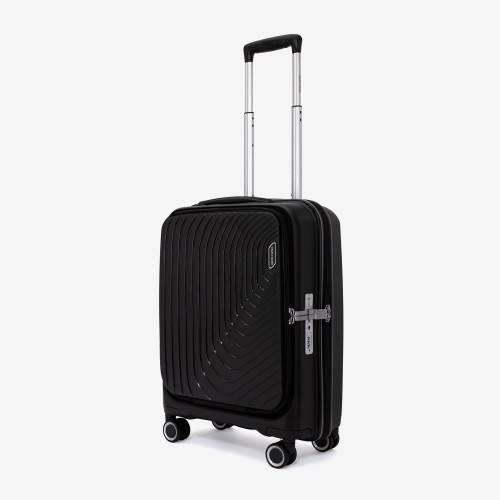 Troler cabina buzunar frontal laptop ENZO NORI model ROMA 55 cm polipropilenă negru