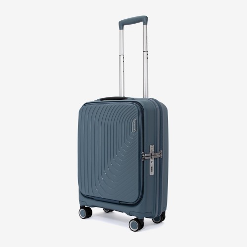 Troler cabina buzunar frontal laptop ENZO NORI model ROMA 55 cm polipropilenă albastru