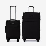  Troler set 2 Bucati ENZO NORI model SPARK Troler cabina 55 cm şi Troler mare 77 cm textil negru