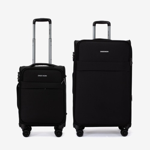  Troler set 2 Bucati ENZO NORI model SPARK Troler cabina 55 cm şi Troler mare 77 cm textil negru
