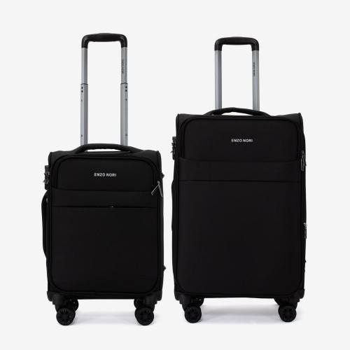  Troler set 2 Bucati ENZO NORI model SPARK Troler cabina 55 cm şi Troler mediu 66 cm textil negru