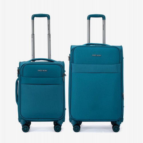  Troler set 2 Bucati ENZO NORI model SPARK Troler cabina 55 cm şi Troler mediu 66 cm textil albastru