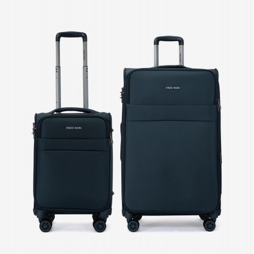  Troler set 2 Bucati ENZO NORI model SPARK Troler cabina 55 cm şi Troler mare 77 cm textil albastru-verde