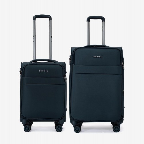  Troler set 2 Bucati ENZO NORI model SPARK Troler cabina 55 cm şi Troler mediu 66 cm textil albastru-verde