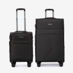  Troler set 2 Bucati ENZO NORI model SPARK Troler cabina 55 cm şi Troler mare 77 cm textil  verde-gri