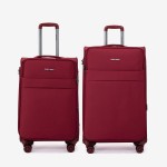  Troler set 2 Bucati ENZO NORI model SPARK Troler mediu 66 cm şi Troler mare 77 cm textil  rosu