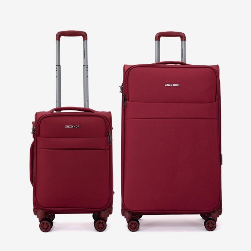  Troler set 2 Bucati ENZO NORI model SPARK Troler cabina 55 cm şi Troler mare 77 cm textil rosu