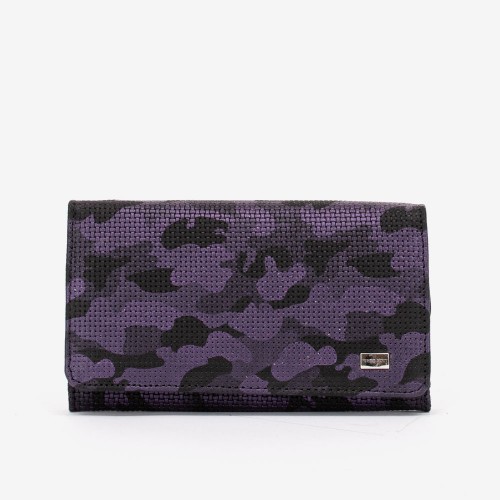 Portofel de damă ENZO NORI Model CARMEN din piele naturală Violet Camuflaj