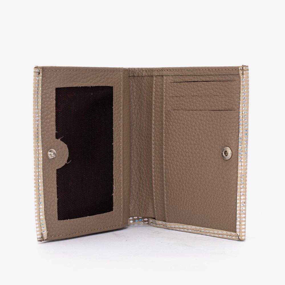 Portofel dama ENZO NORI model AMELY din piele naturală argintiu-bej