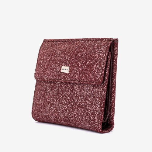 Portofel dama ENZO NORI model AMELY din piele naturală burgund și argintiu