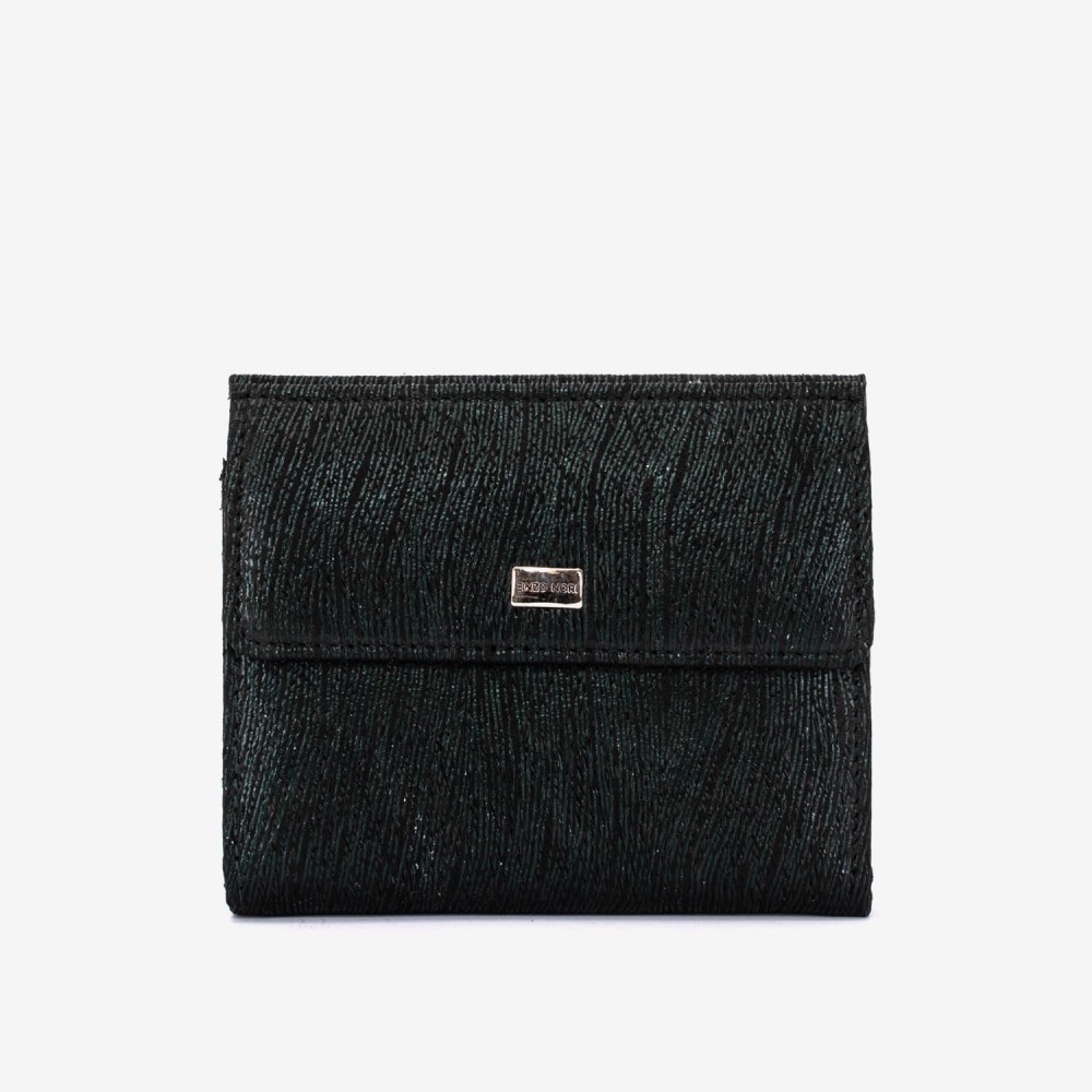 Portofel dama ENZO NORI model AMELY din piele naturală gravură cu laser verde închis-negru