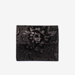 Portofel dama ENZO NORI model AMELY din piele naturală negru cu flori