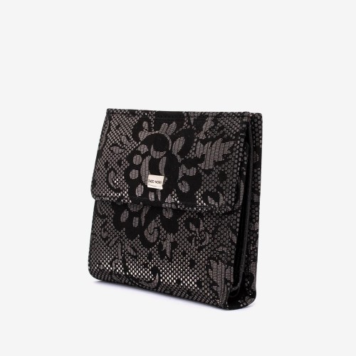 Portofel dama ENZO NORI model AMELY din piele naturală negru cu flori
