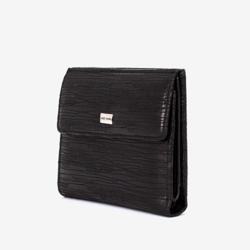 Portofel dama ENZO NORI model AMELY din piele naturală negru cu laser