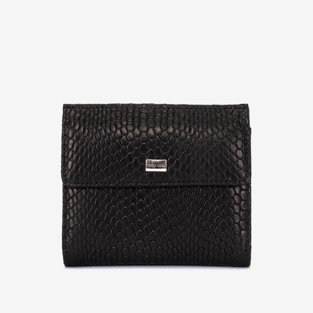 Portofel dama ENZO NORI model AMELY din piele naturală imprimeu șarpe negru