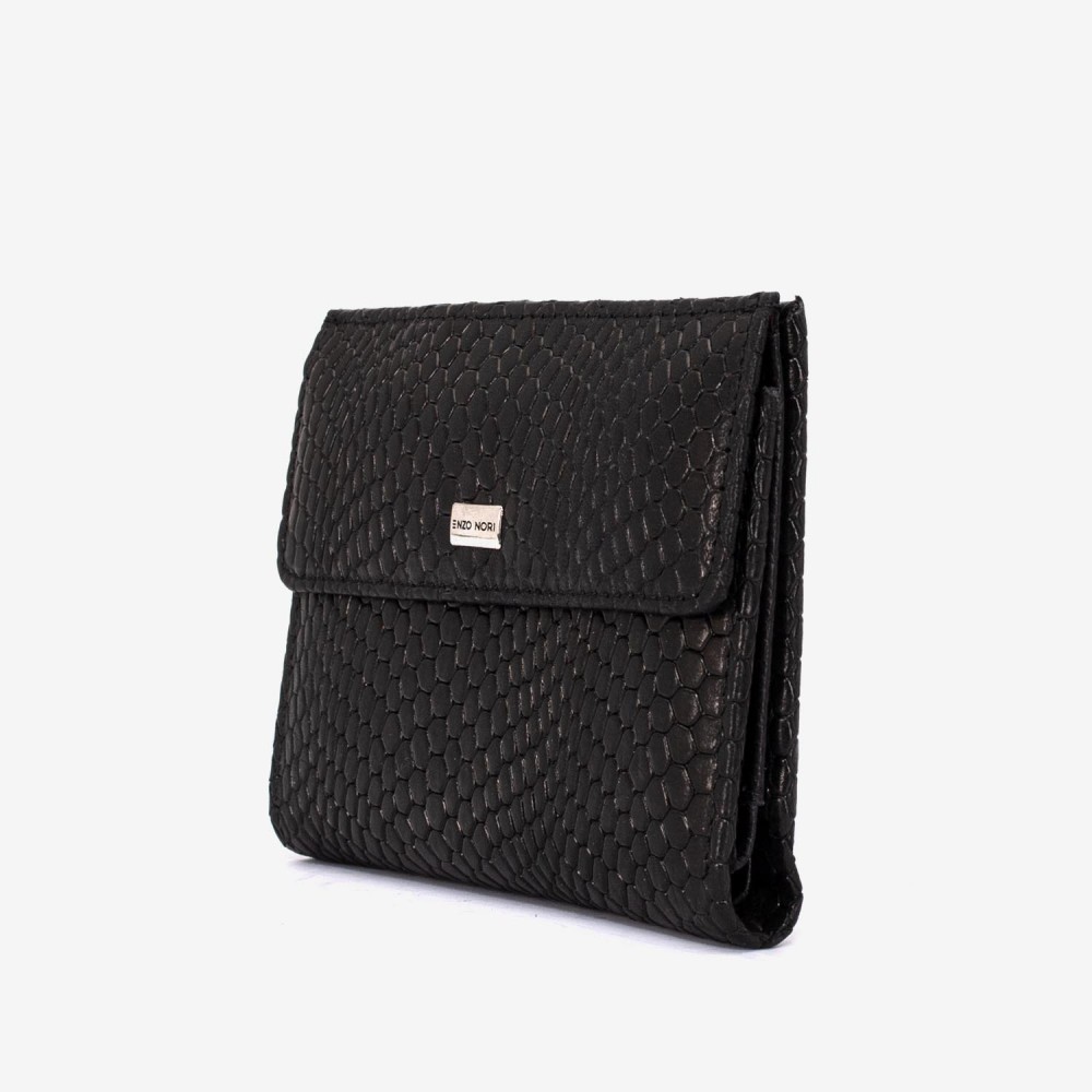 Portofel dama ENZO NORI model AMELY din piele naturală imprimeu șarpe negru