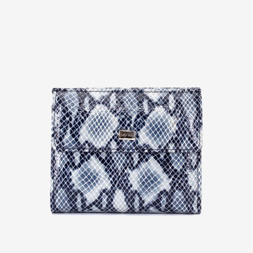 Portofel dama ENZO NORI model AMELY din piele naturală model cu efect șarpe în albastru închis