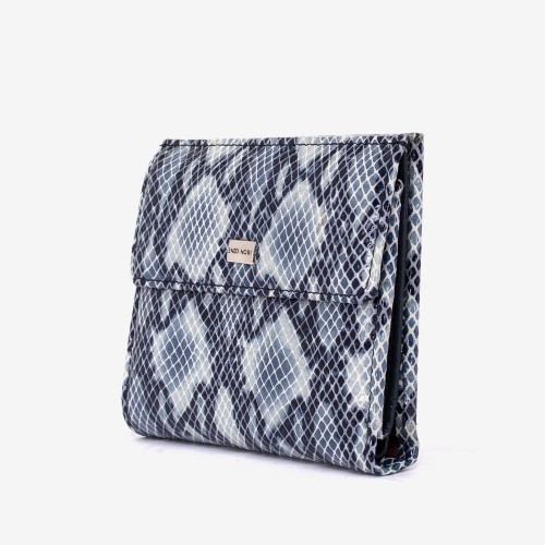 Portofel dama ENZO NORI model AMELY din piele naturală model cu efect șarpe în albastru închis