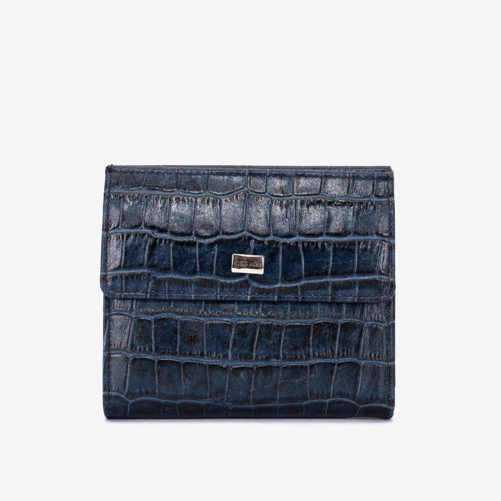 Portofel dama ENZO NORI model AMELY din piele naturală albastru închis cu efect croco și negru