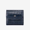 Portofel dama ENZO NORI model AMELY din piele naturală albastru închis cu efect croco și negru