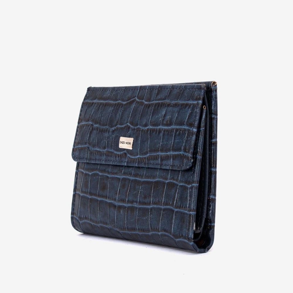 Portofel dama ENZO NORI model AMELY din piele naturală albastru închis cu efect croco și negru
