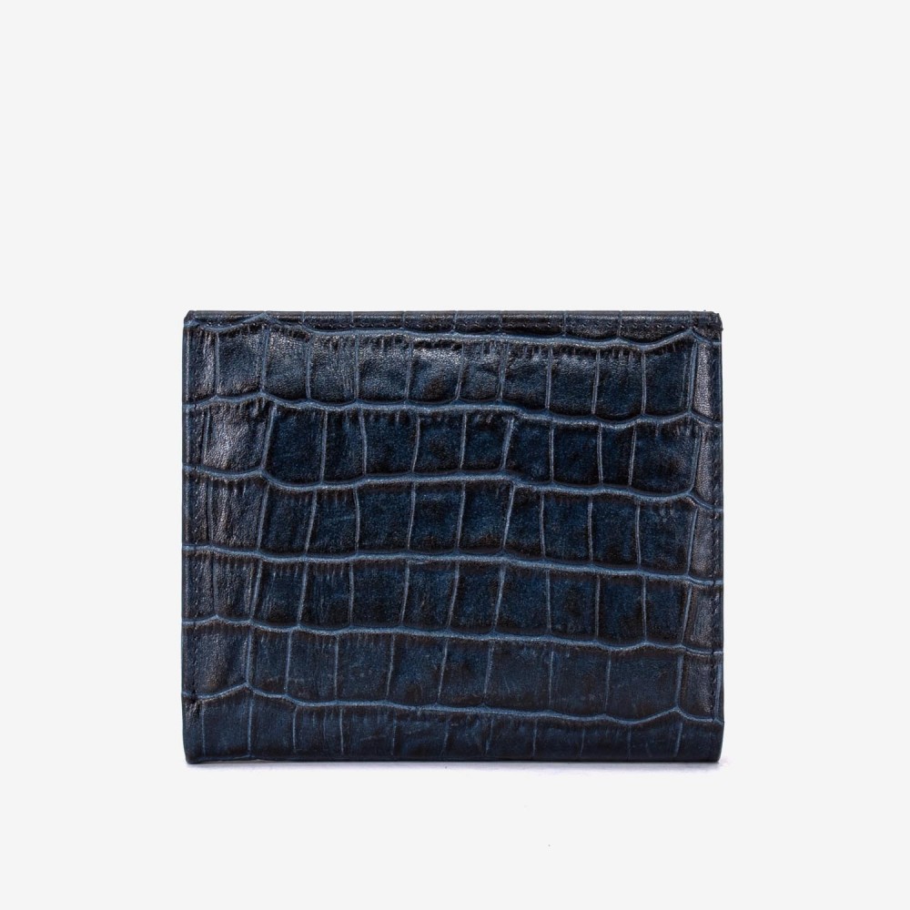 Portofel dama ENZO NORI model AMELY din piele naturală albastru închis cu efect croco și negru