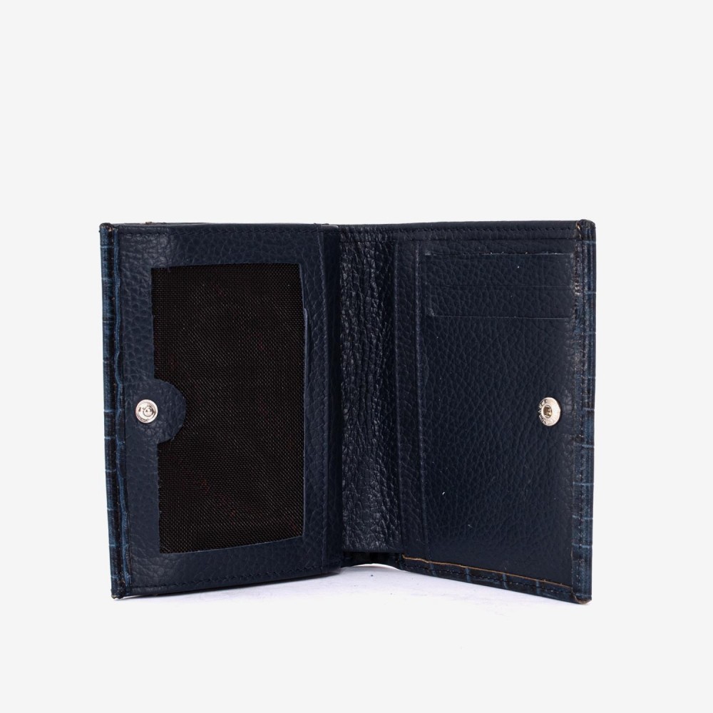 Portofel dama ENZO NORI model AMELY din piele naturală albastru închis cu efect croco și negru