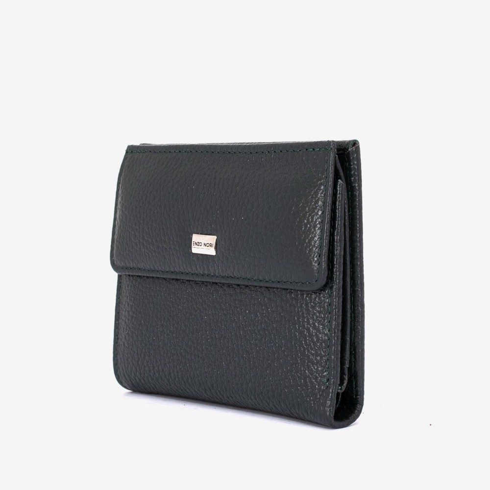 Portofel dama ENZO NORI model AMELY din piele naturală verde măsliniu închis