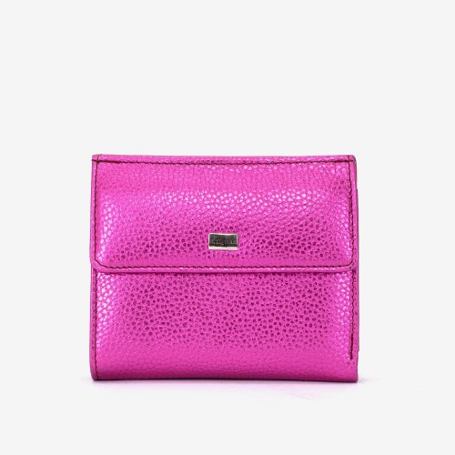 Portofel dama ENZO NORI model AMELY din piele naturală  roz metalic