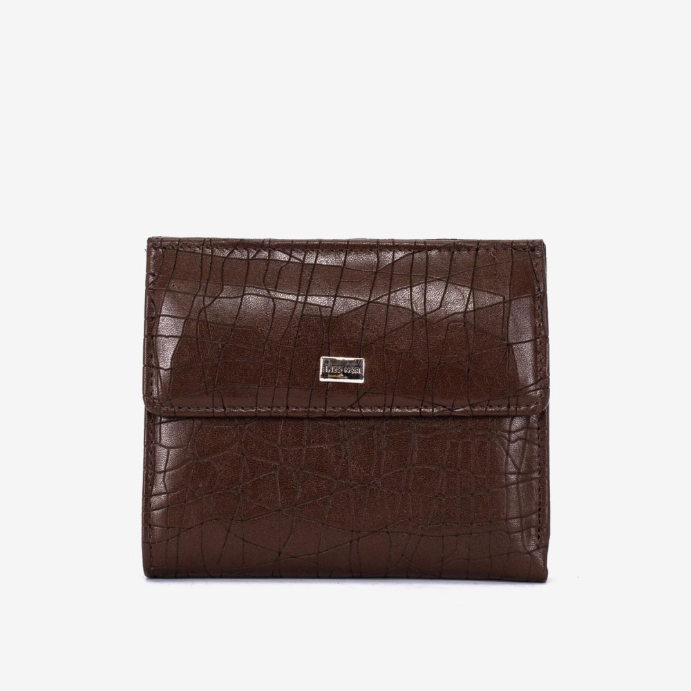 Portofel dama ENZO NORI model AMELY din piele naturală imprimare laser maro