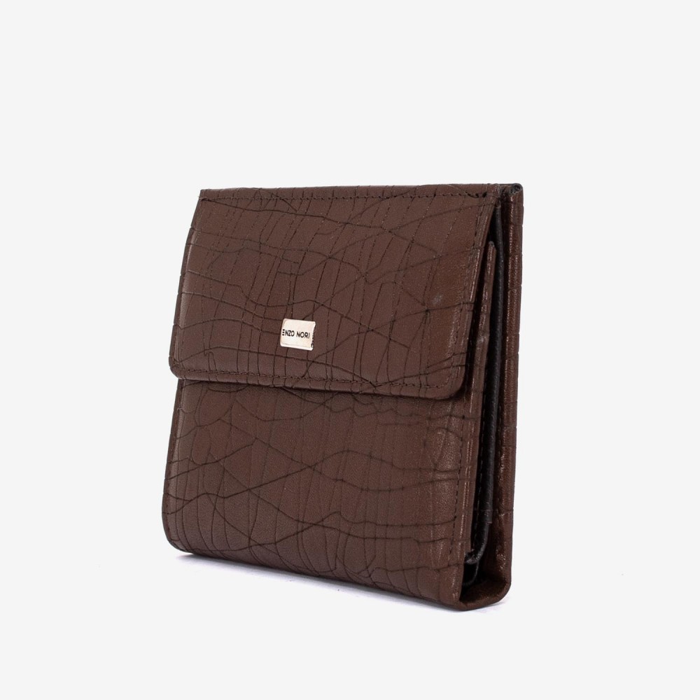 Portofel dama ENZO NORI model AMELY din piele naturală imprimare laser maro