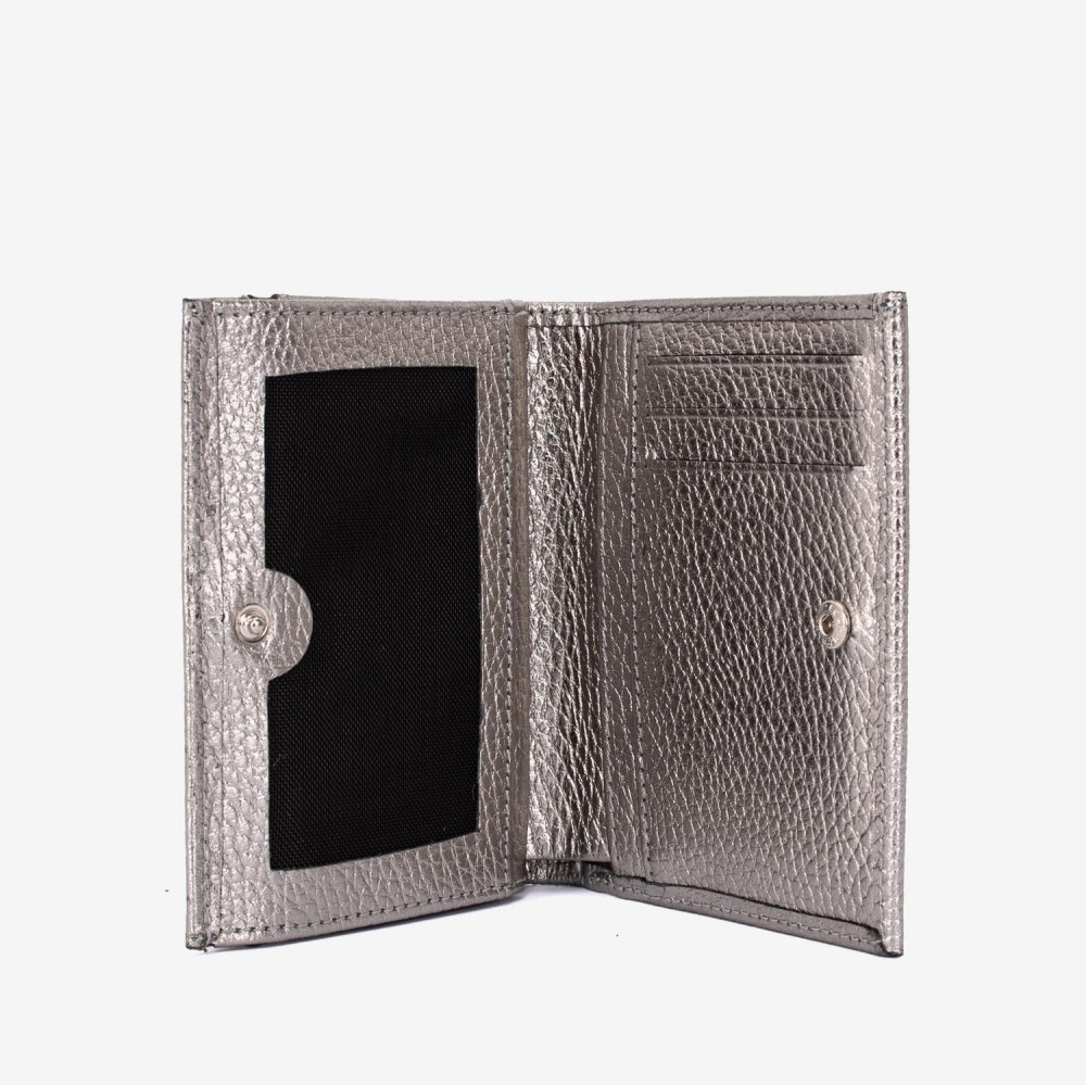 Portofel dama ENZO NORI model AMELY din piele naturală argintiu