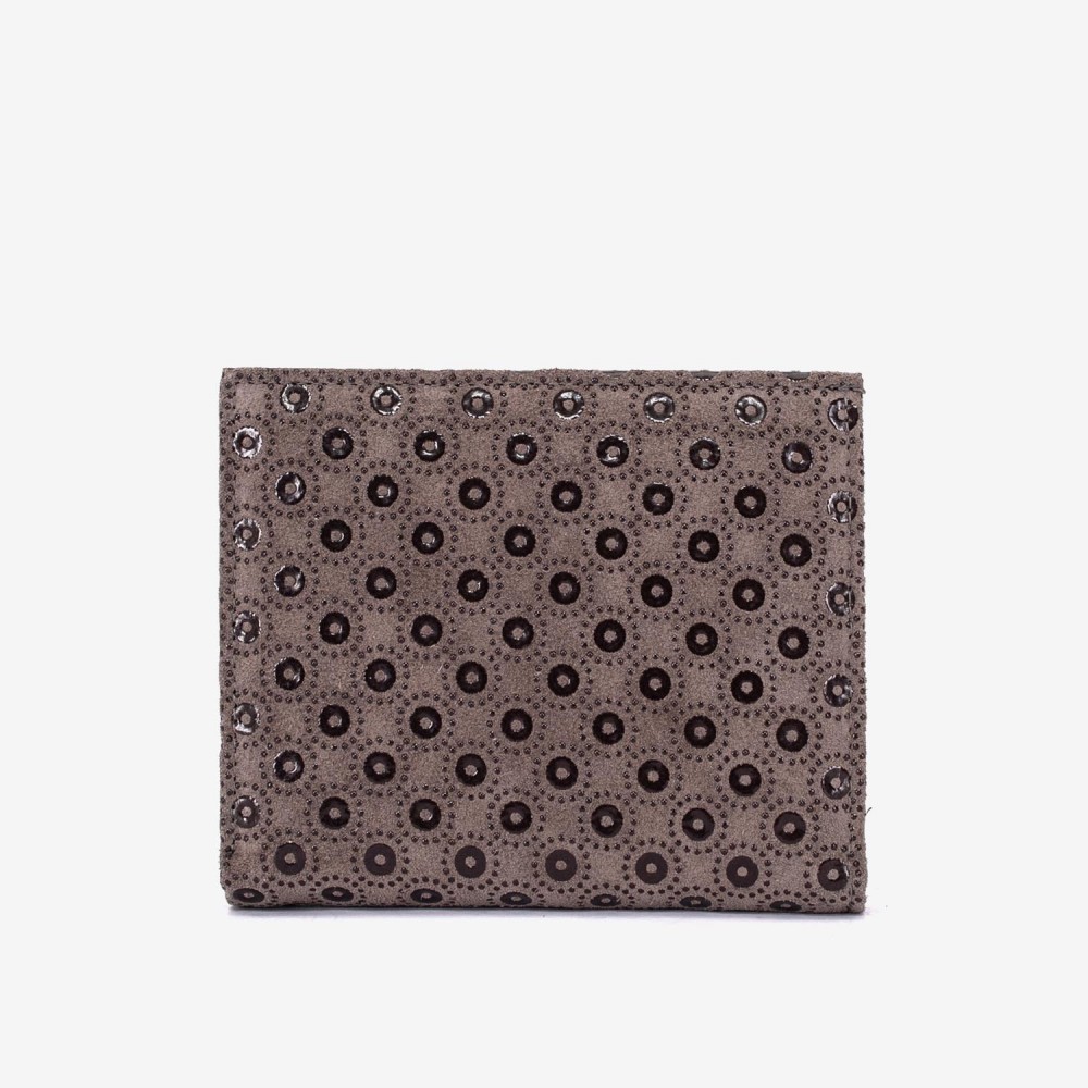 Portofel dama ENZO NORI model AMELY din piele naturală piele de căprioară gri cu accente laser